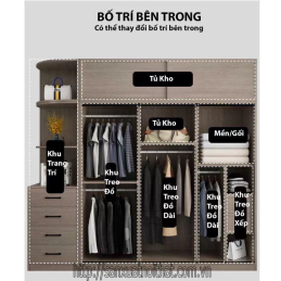 Tủ quần áo DH201 cánh trượt, thiết kế hiện đại của DOHOME